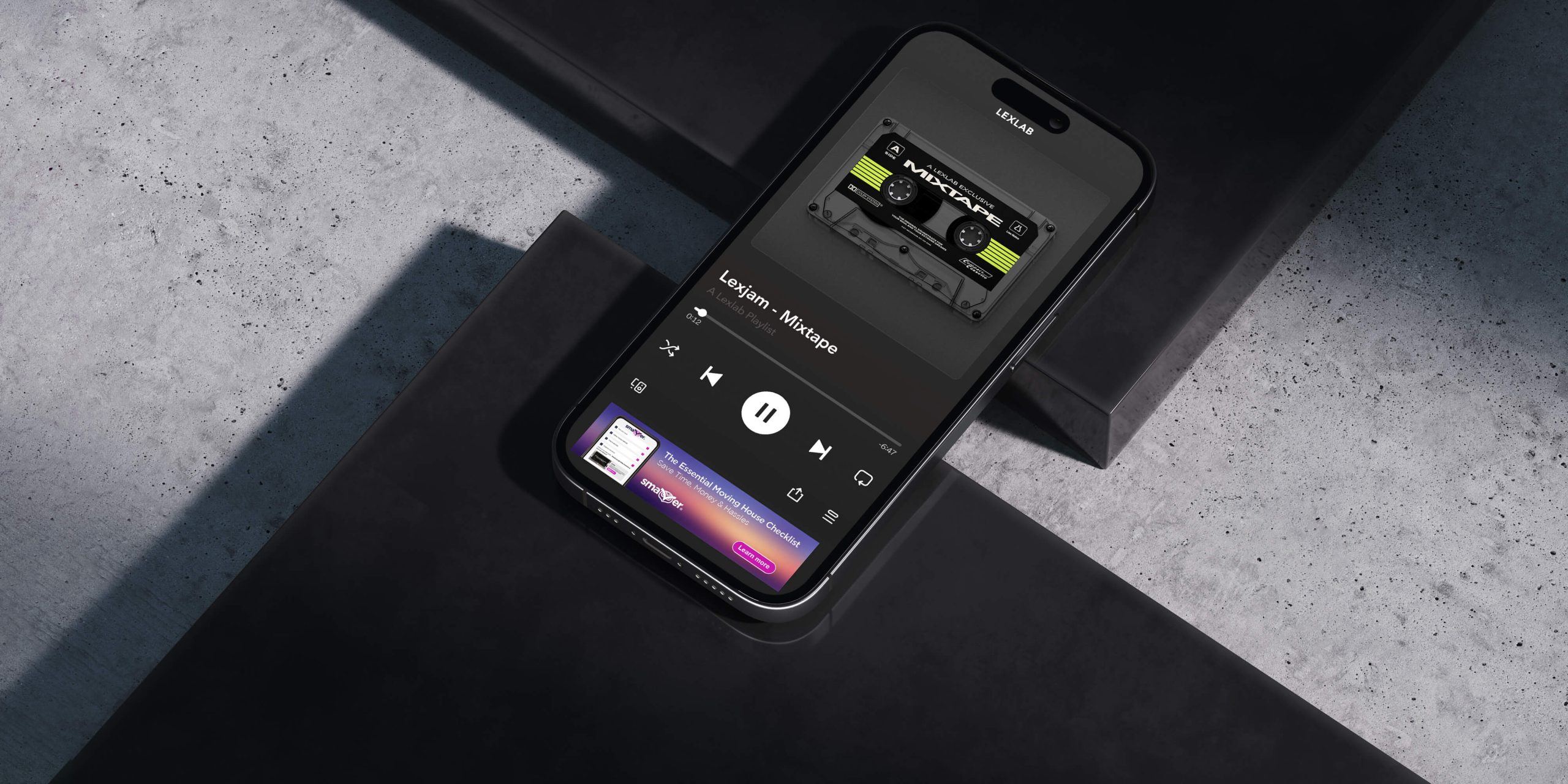 A music streaming app on a phone — digital audio.