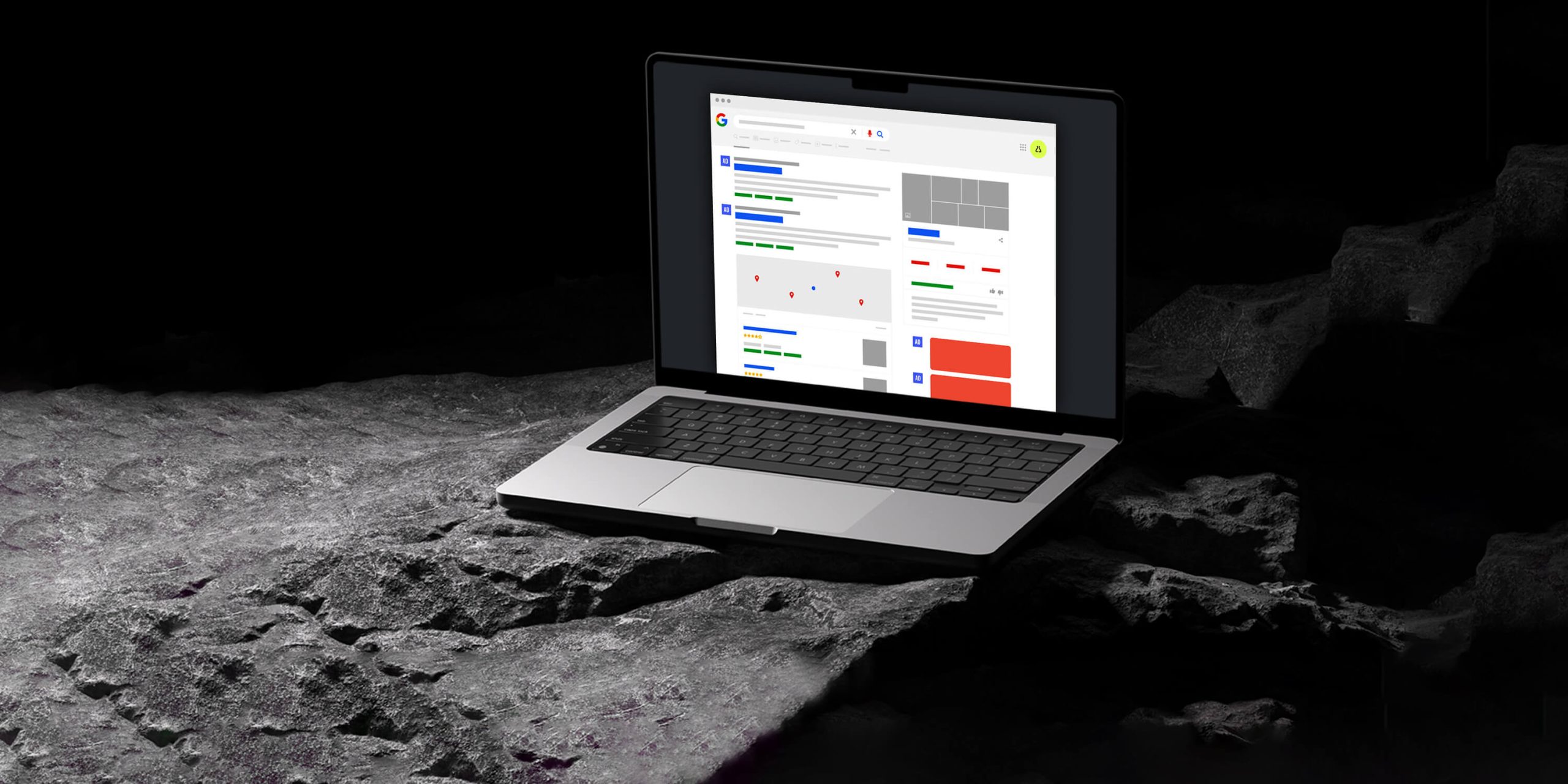 Google search results on a laptop — paid search.